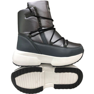 Bottes de neige grises mi-mollet pour Femmes antidérapantes avec fourrure épaisse