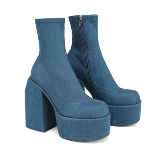 Paire de bottes vintage à plateforme en jean