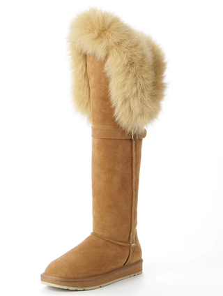 Høye snøstøvler i ekte pels og semsket skinn