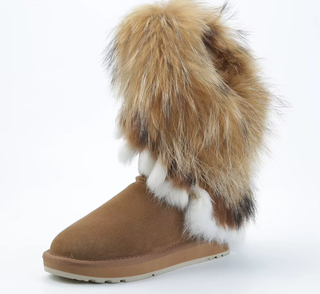 Vintersko i lær med ekte pels og ullfôr for kvinner