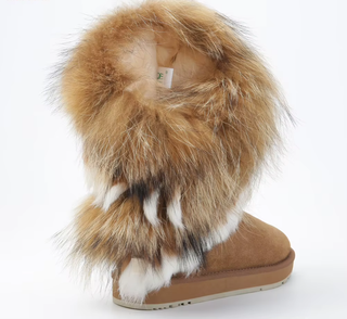 Botas de invierno de cuero con piel verdadera y forro de lana para mujer