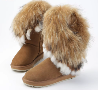 Botas de invierno de cuero con piel verdadera y forro de lana para mujer