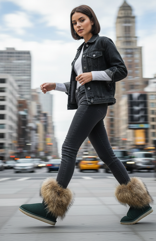 Halflange winterlaarzen van echt leer en bont