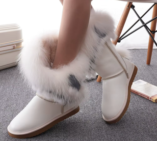 Lærstøvler med ekte pels for kvinner