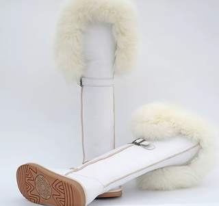 Bottes haute d'hiver en cuir véritable avec fourrure