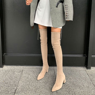 Stivali sopra il ginocchio da donna in finta pelle scamosciata