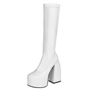 Damen-Plateaustiefel mit quadratischem Absatz