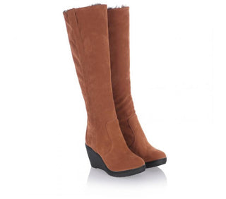 Botas cálidas de ante y piel sintética con tacones compensados