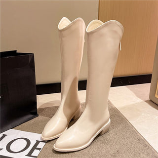 Wysokie buty damskie z ostrym noskiem ze skóry