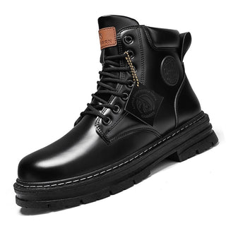 Bottes mi-hautes en cuir noir pour hommes style Motard