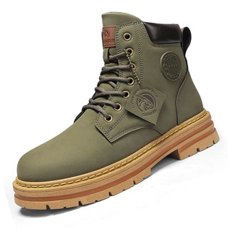 Bottes mi-hautes en cuir vert pour hommes style Motard