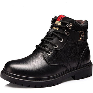 Bottes mi-hautes d'hiver en cuir de vache noir à semelle composite épaisse pour homme