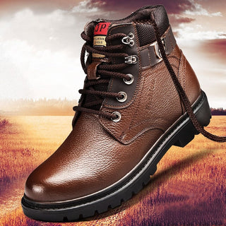 Bottes mi-hautes d'hiver en cuir de vache marron à semelle composite épaisse pour homme