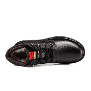 Bottes mi-hautes d'hiver en cuir de vache noir à semelle composite épaisse pour homme