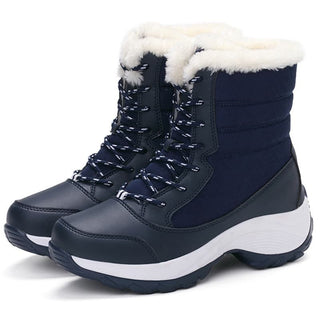 Bottes de neige bleues imperméables pour femme avec doublure en peluche