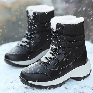 Bottes de neige noires imperméables pour femme avec doublure en peluche