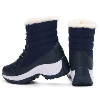 Bottes de neige bleues imperméables pour femme avec doublure en peluche