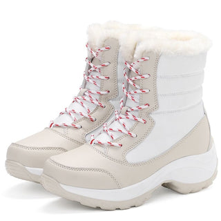 Bottes de neige beiges imperméables pour femme avec doublure en peluche