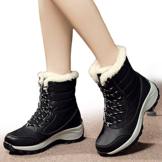 Bottes de neige noires imperméables pour femme avec doublure en peluche