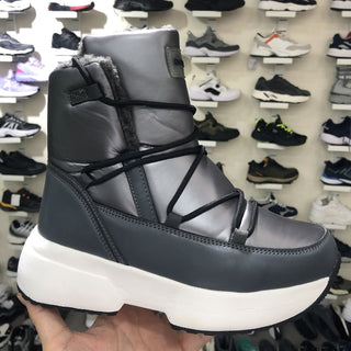 Bottes de neige grises mi-mollet pour Femmes antidérapantes avec fourrure épaisse