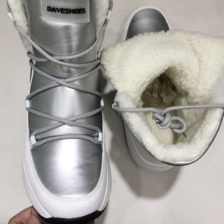 Bottes de neige grises mi-mollet pour Femmes antidérapantes avec fourrure épaisse