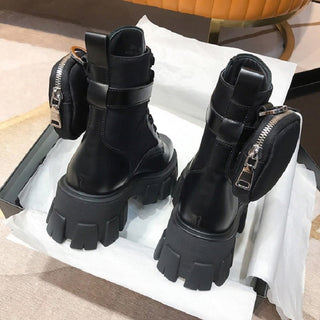 Bottes de moto à plateforme à lacets noires pour les femmes