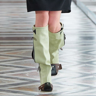 Women's leather wedge heel boots with square toe