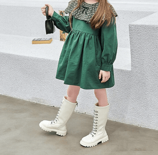 Beige šněrovací vysoké boty pro dívky