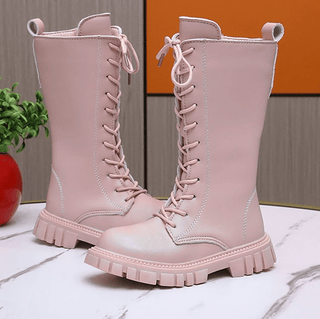 Höga rosa snörstövlar för flicka