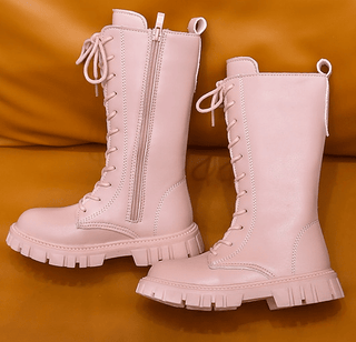 Höga rosa snörstövlar för flicka