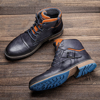 Stivaletti da uomo vintage bicolore con laccio e cerniera