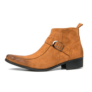 Botina para hombre marrón, efecto ante, de punta cuadrada y elevada