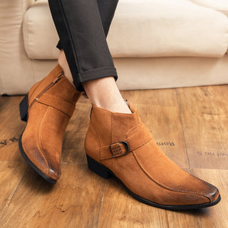 Botina para hombre marrón, efecto ante, de punta cuadrada y elevada