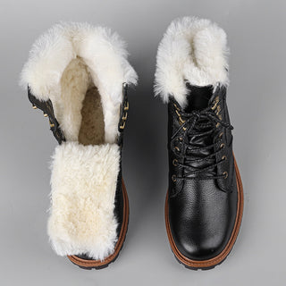 Mid-high leather boots for men with fur