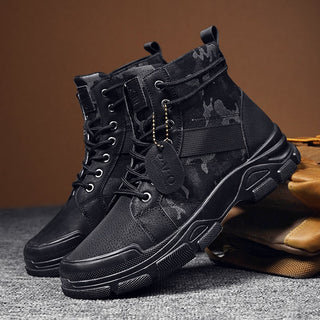 Bottes militaires de camouflage antidérapantes noires pour homme