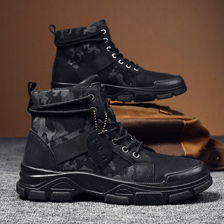 Bottes militaires de camouflage antidérapantes noires pour homme