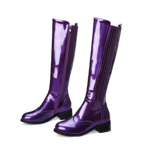 Cizme calde din piele violet lacuit pentru femei