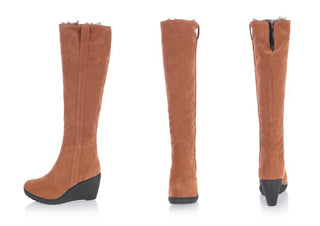 Botas cálidas de ante y piel sintética con tacones compensados