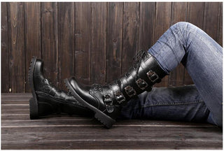 Stivali gotici neri con fibbie per cinture punk per uomo e donna