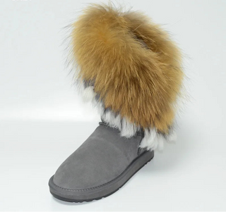 Botas de invierno de cuero con piel verdadera y forro de lana para mujer