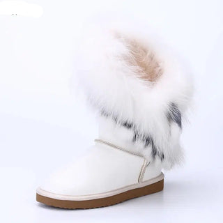 Lærstøvler med ekte pels for kvinner