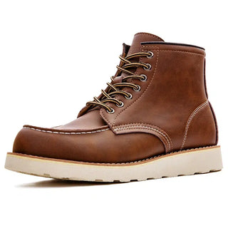 Bottes vintage marron à lacets en cuir fendu pour homme
