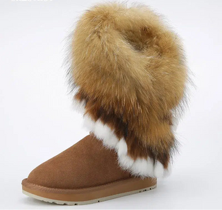 Botas de invierno de cuero con piel verdadera y forro de lana para mujer