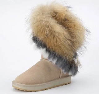 Botas de invierno de cuero con piel verdadera y forro de lana para mujer