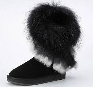 Botas de invierno de cuero con piel verdadera y forro de lana para mujer