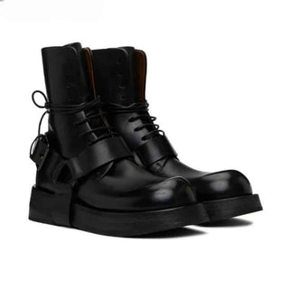 Stivali da uomo in pelle in stile gotico con cinturino largo