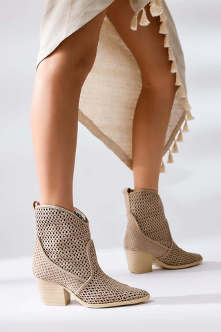 Lave sommer camel støvler i mesh med lave hæler