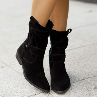 Black soft mid-height flat women's boots
