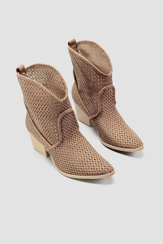 Bottes camel d'été basse en mailles à talons bas