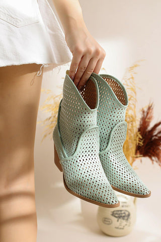 Bottes vertes d'été basses en mailles à talons bas